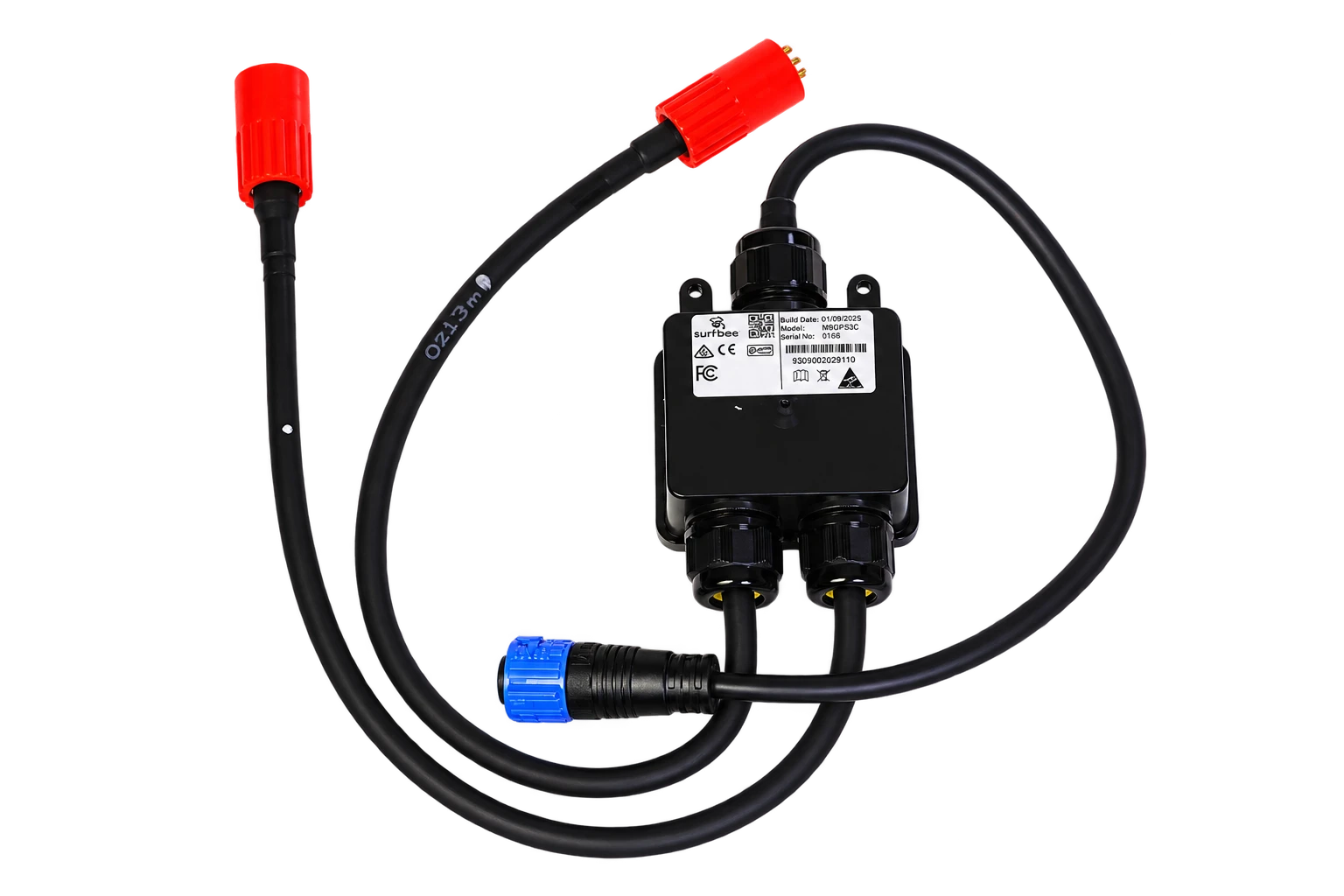 M9 and GPS splitter cable with interface module and red terminal connectors