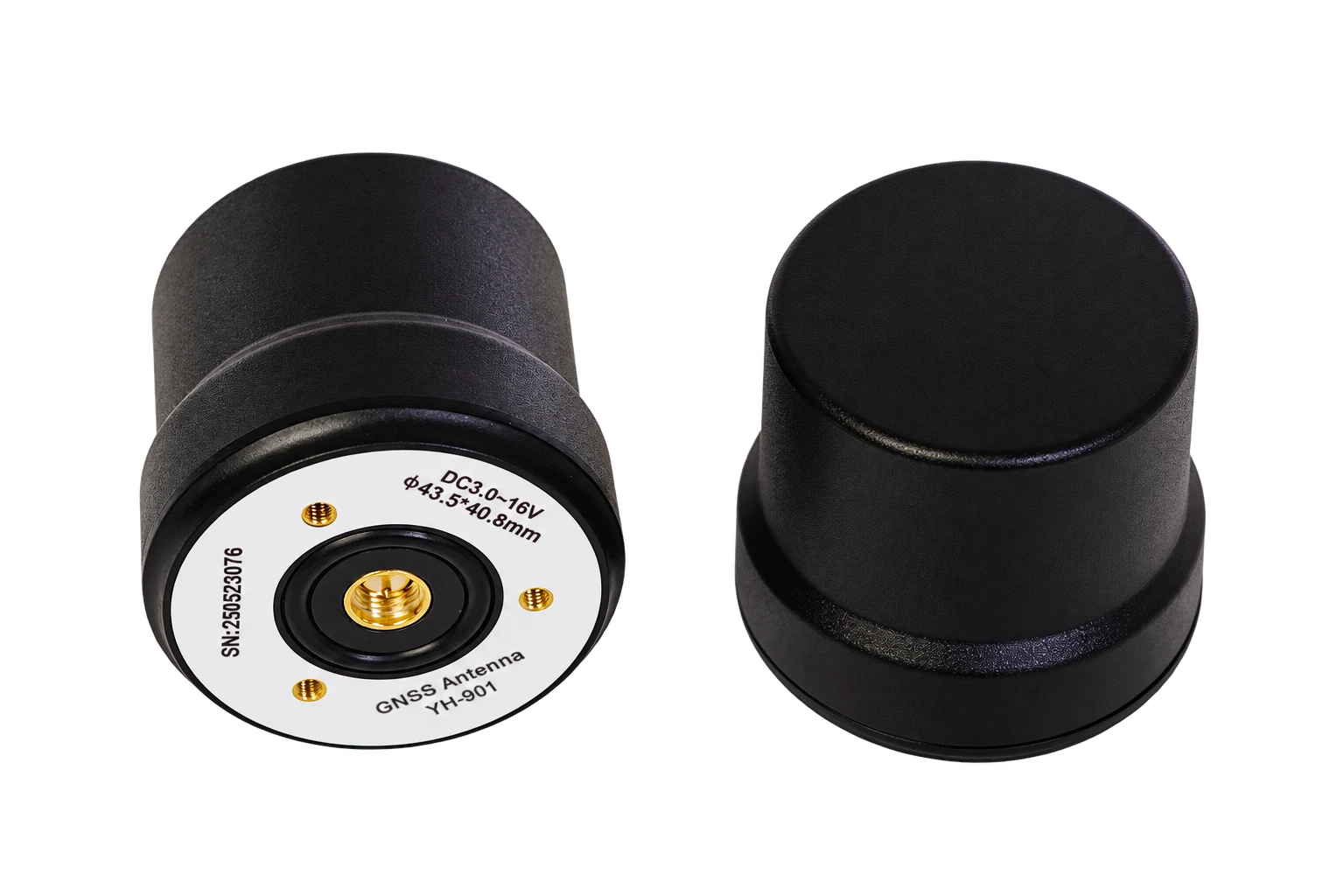 Helical antenna and protective cap photographed at a slight angle