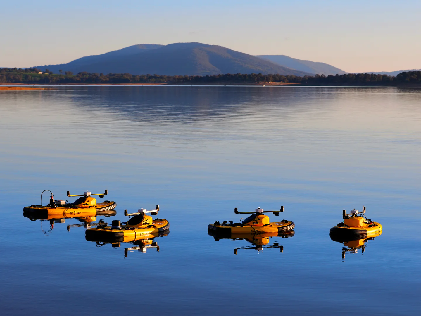 Four Surfbee Flow Series vessels operating together at Lake Hume