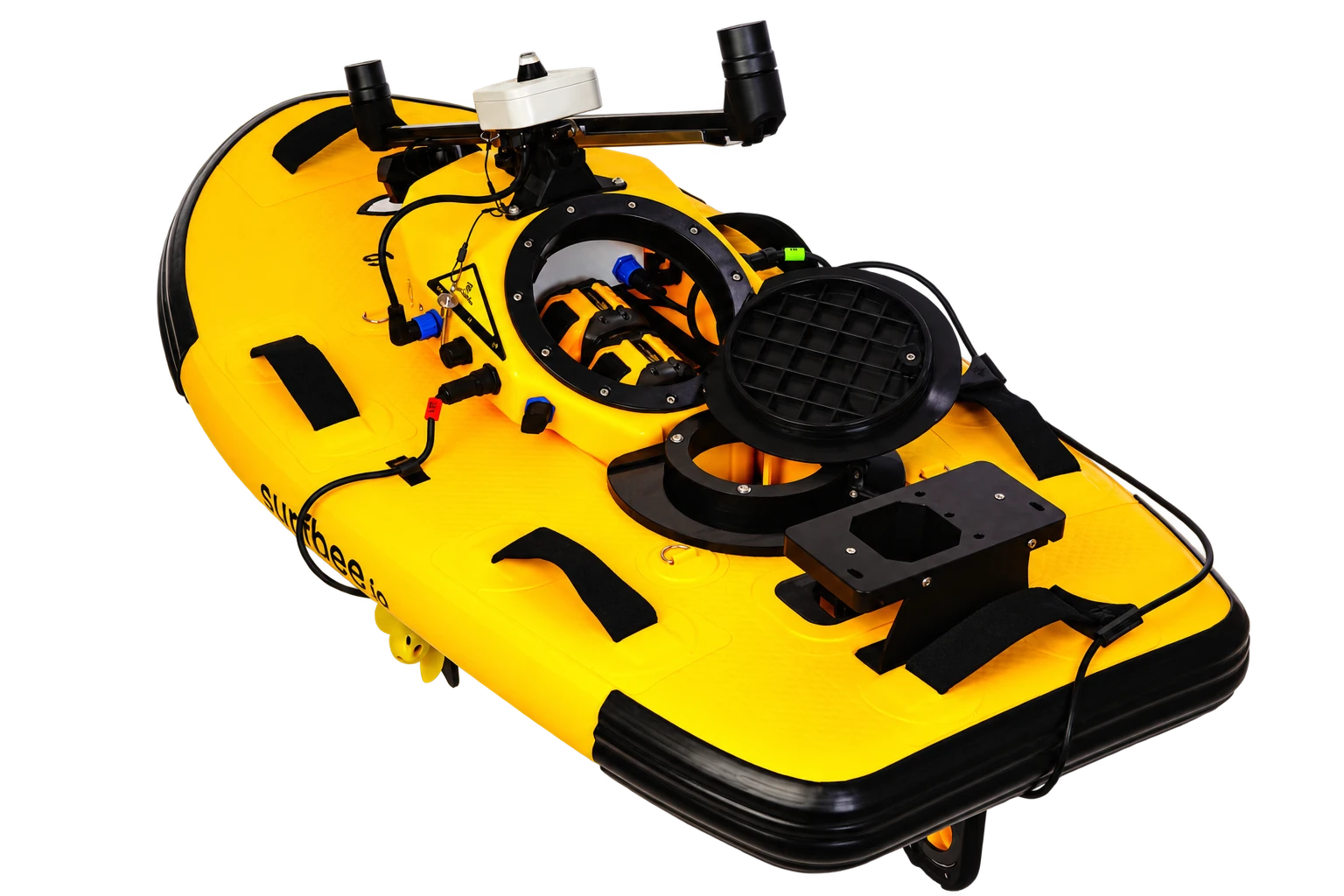 Flow Scout with its control enclosure open, showing the battery compartment and instrument mount