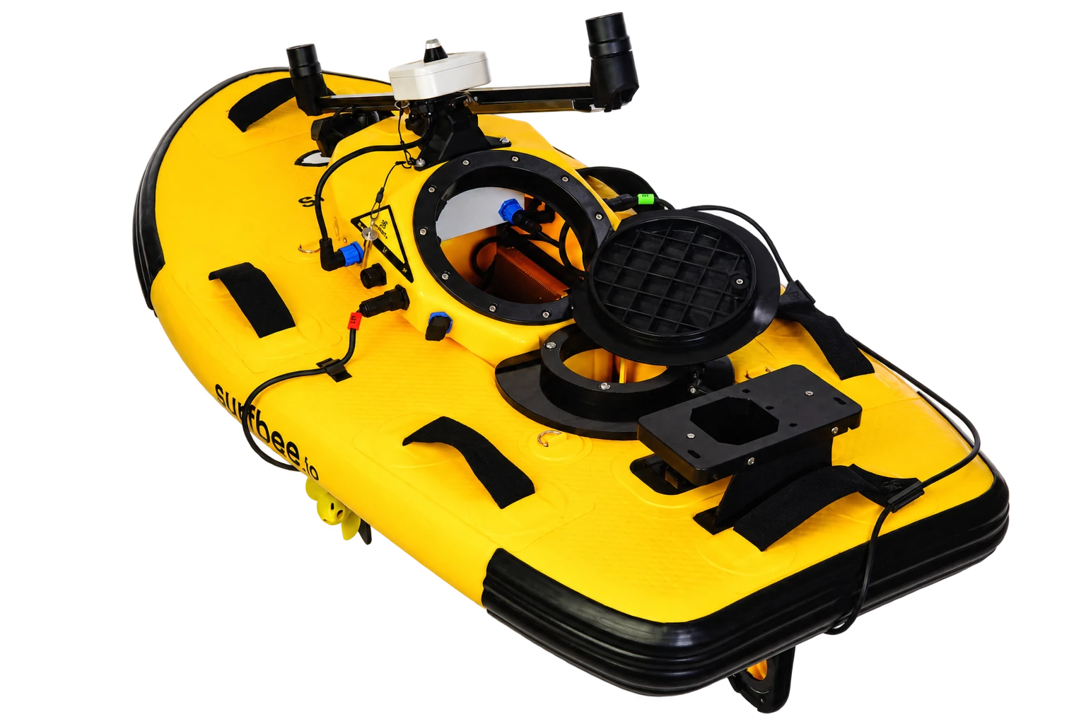 Flow Scout with its enclosure lid open beside the circular instrument mount