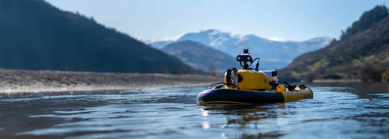 Surfbee autonomous gauging vessel operating in an Otago waterway
